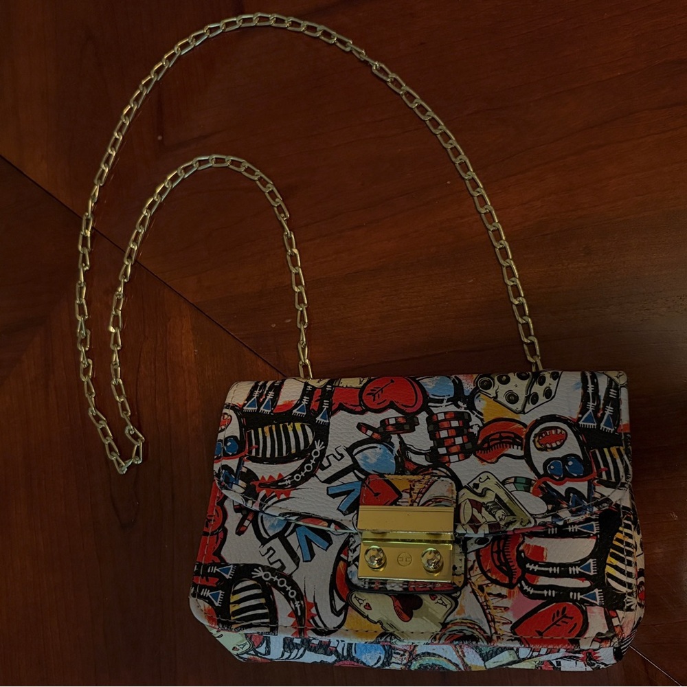 Graffiti Print Faux Leather Crossbody Bag